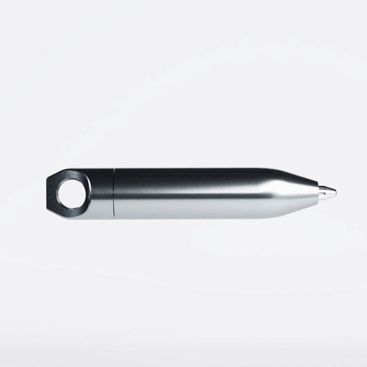 Compact metal EDC pen with keychain loop, minimalist design on white background